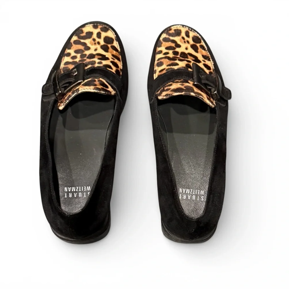 STUART WEITZMAN Black Suede & Animal PrintCalf Hair Loafers Size 8 EUC - Picture 6 of 7